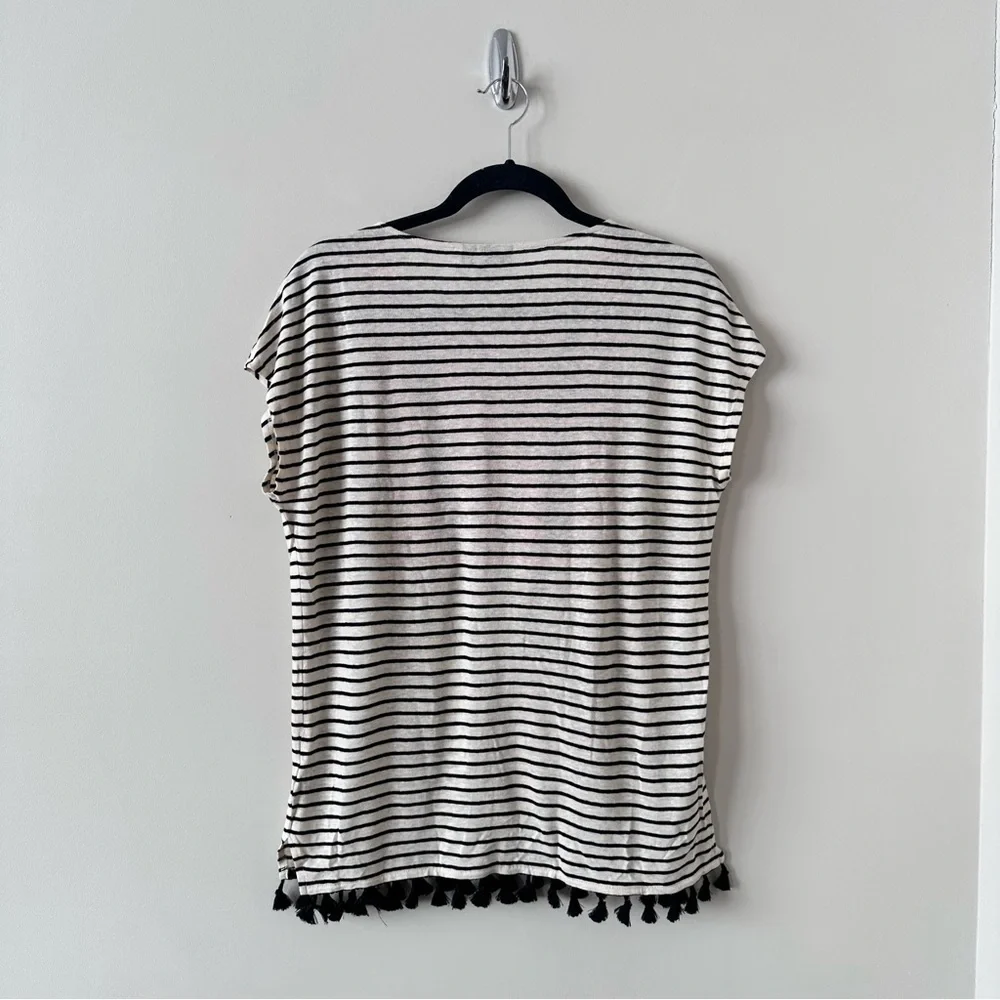 Rafaella-linen Blend Tassel Embroidered Summer Top - Picture 2 of 8